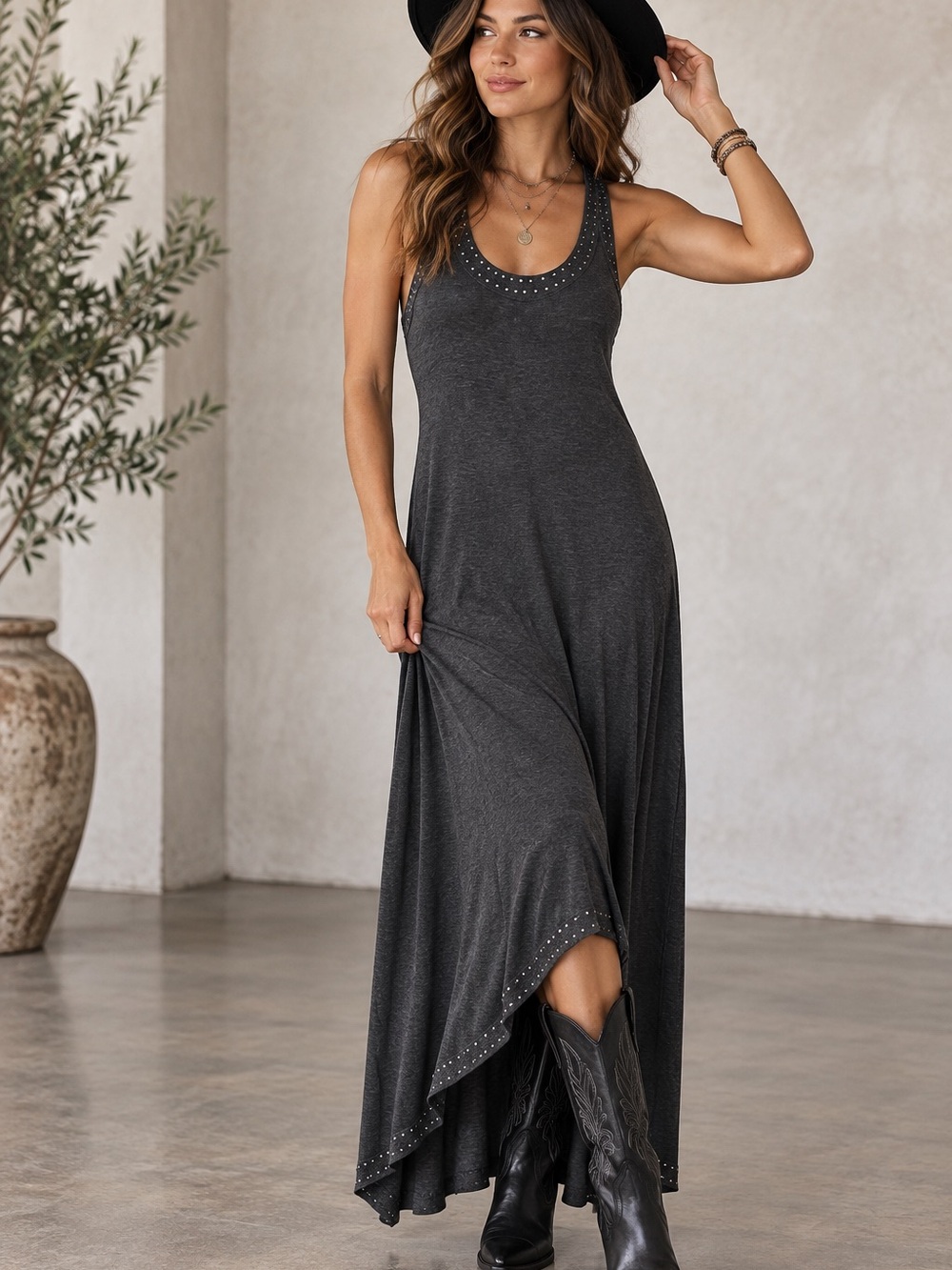 🩶MAKE OFFER🩶 NWT Plenty by Tracy Reese Dark Heather Gray Halter Maxi Dress MED